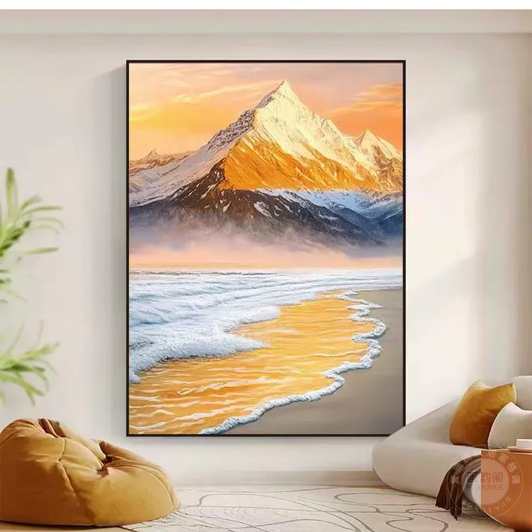 现代简约日照金山黄金海浪轻奢大气客厅沙发背景墙装饰画玄关挂画