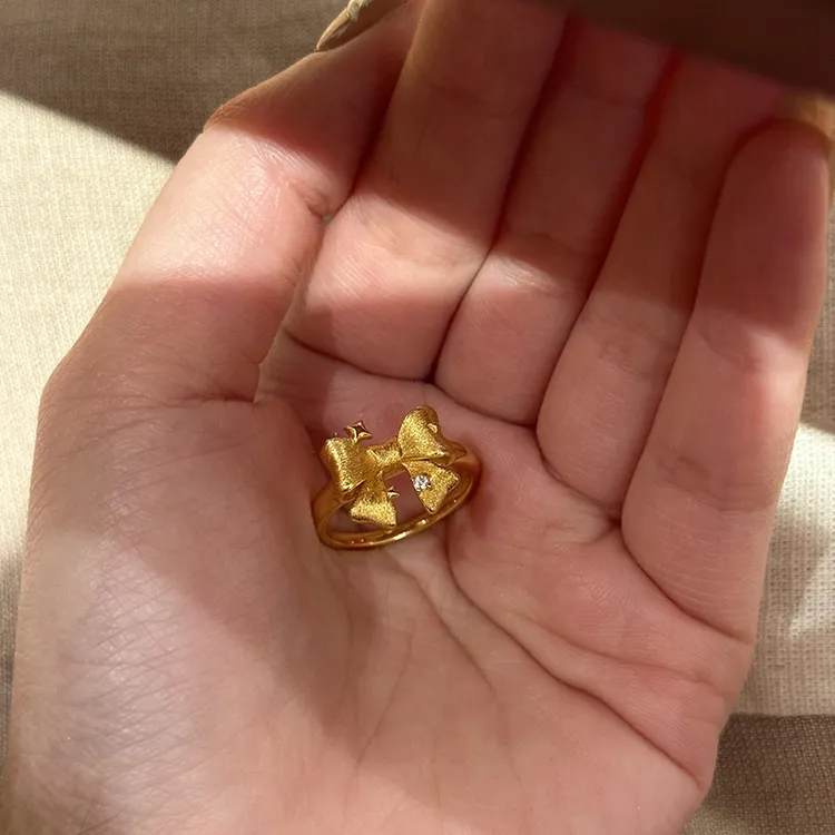 瑞诺珠宝 925银戒指 拉丝蝴蝶结戒指小众轻奢戒子生日礼物送女友