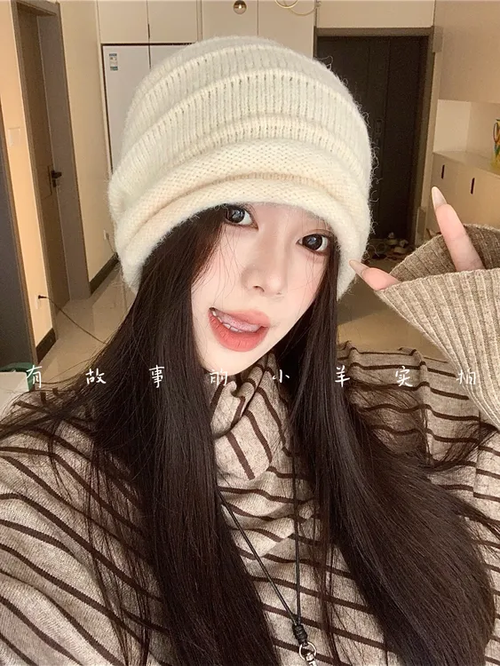 立体感软糯针织堆堆帽女秋冬2025新款保暖显脸小冷帽百搭纯色慵懒