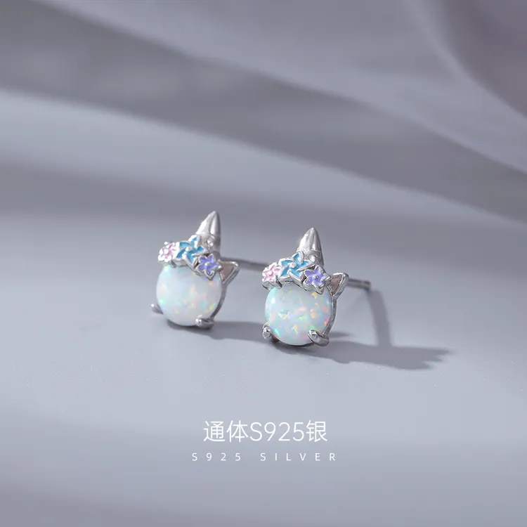 925银耳饰 气质可爱彩虹独角兽耳钉女防过敏养耳洞百搭饰品