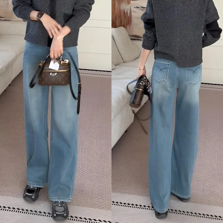 【余欢欢】冬季休闲百搭遮胯显瘦无弹复合绒牛仔长裤-YHK50415