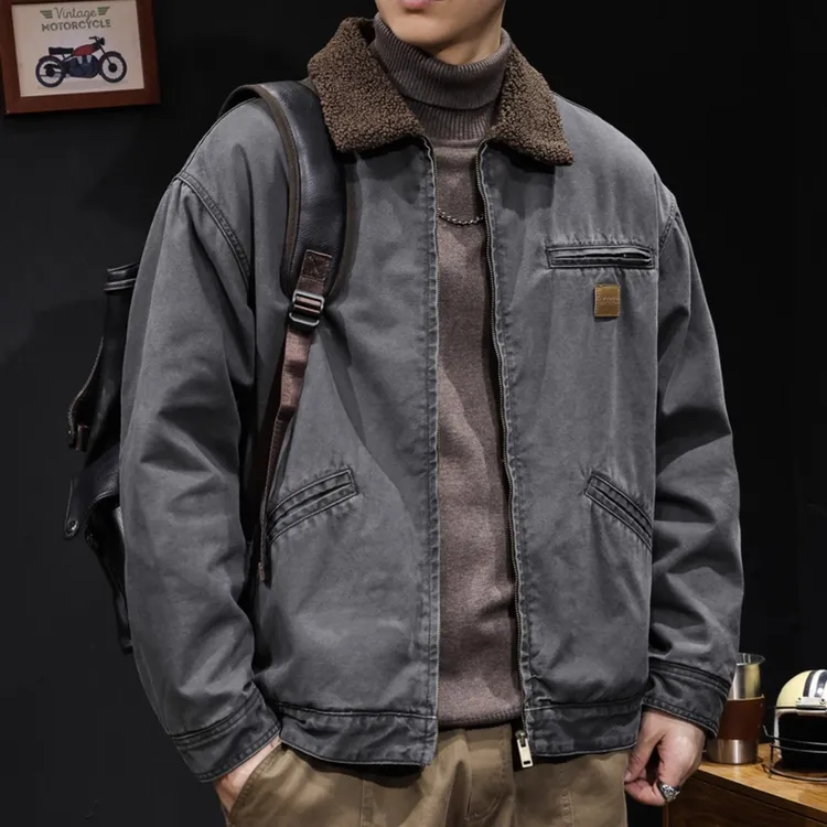 底特律高端重磅仿羊羔绒加厚工装棉服男棉衣冬季御寒保暖棉袄外套