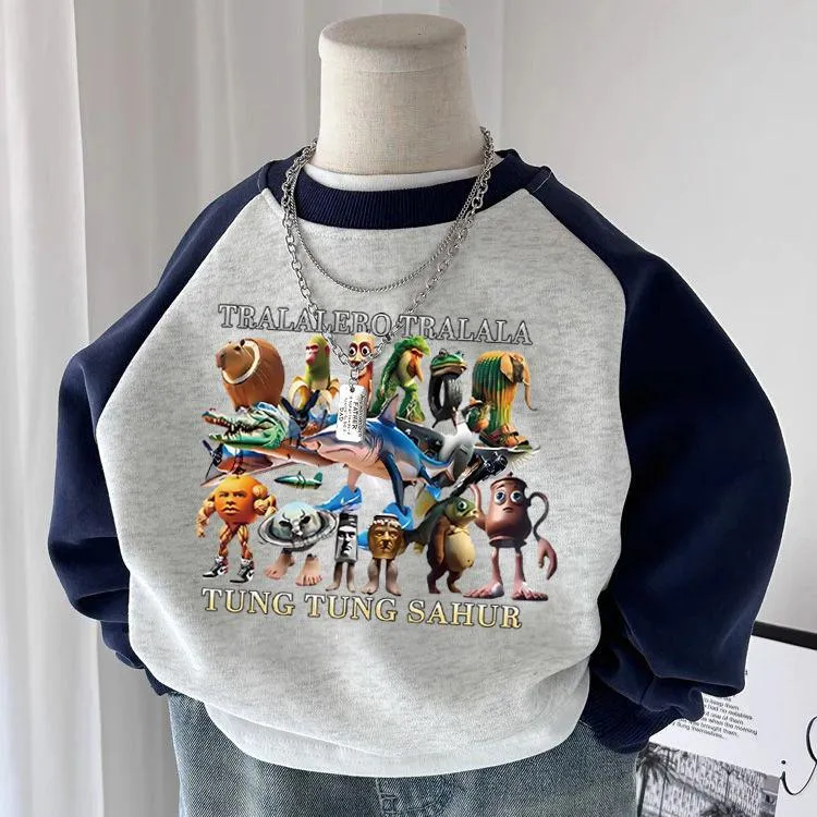 山海经通通哥木棍人童装台风潮牌衣服儿童卫衣春秋卫衣加绒男童