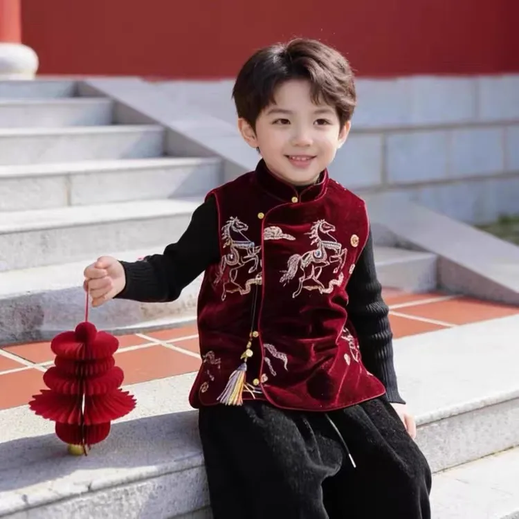 儿童拜年服2026马年冬装新款男女童新中式刺绣夹棉外套唐装