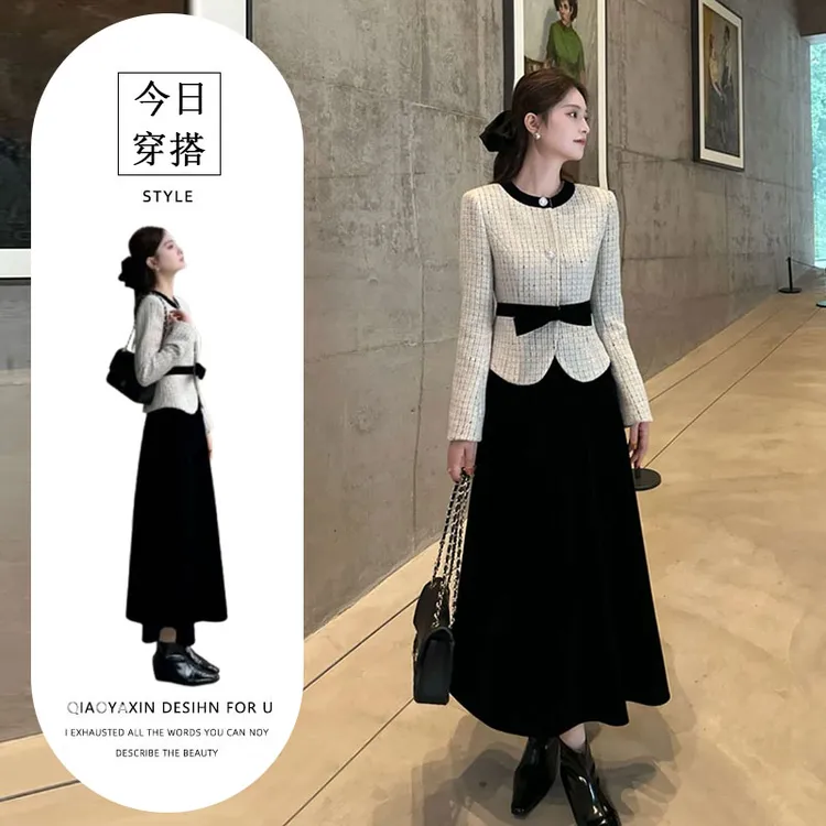 美式别致显气质套装女2025秋冬高级感短外套高腰遮肚半身裙潮
