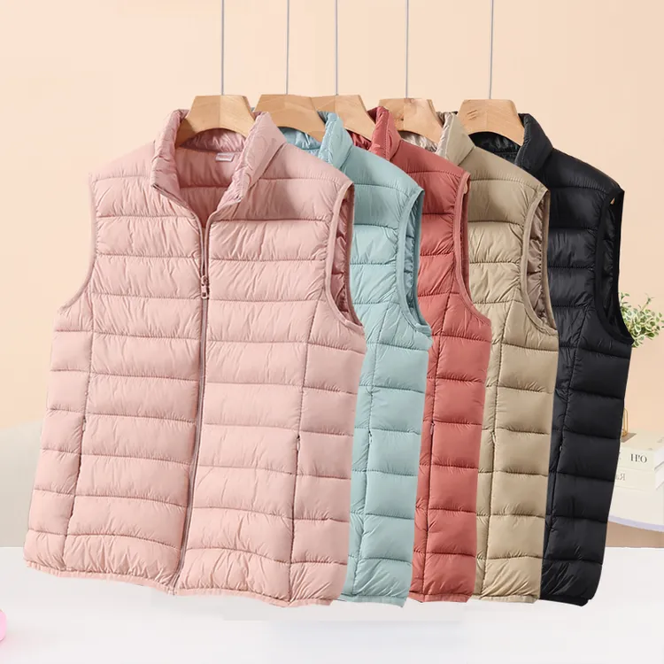 秋冬马甲女新款羽丝棉立领马夹显瘦大码保暖背心轻薄坎肩短款内胆