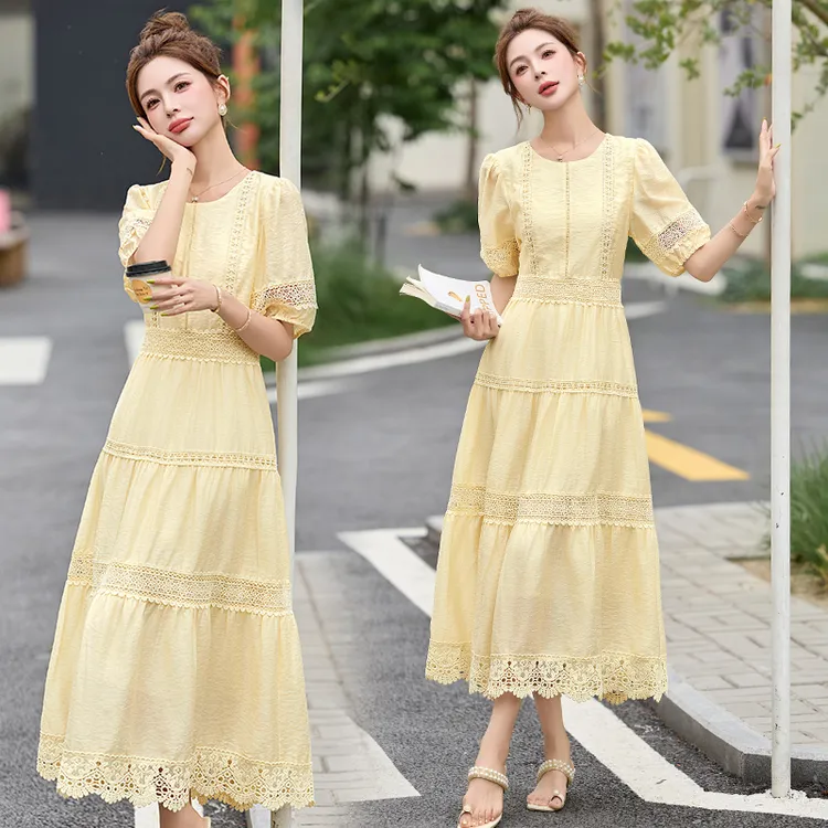 连衣裙女装2025年夏装夏天衣服新款韩版时尚气质蕾丝花边连衣裙子