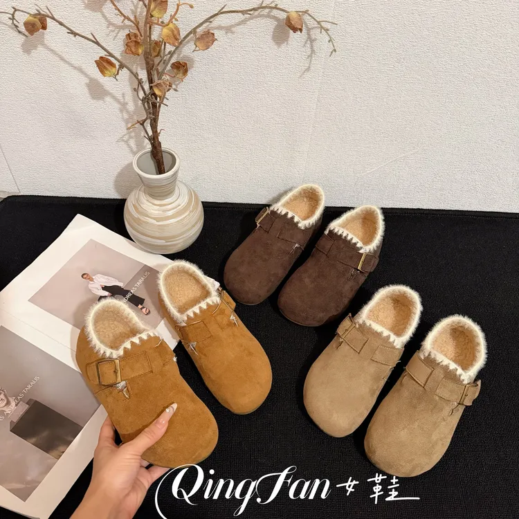 5cm内增高勃肯鞋女2025秋冬新款厚底加绒保暖全包棉鞋外穿毛毛鞋