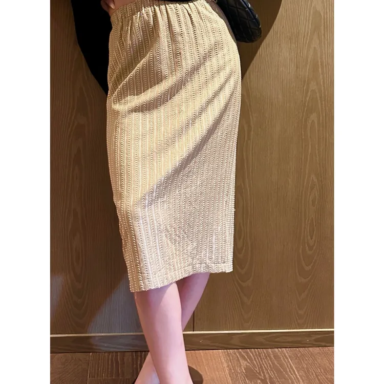 AME  织金半裙  天丝亚麻棉麦穗亮片肌理延展拉链半裙ZD11BZHJ380