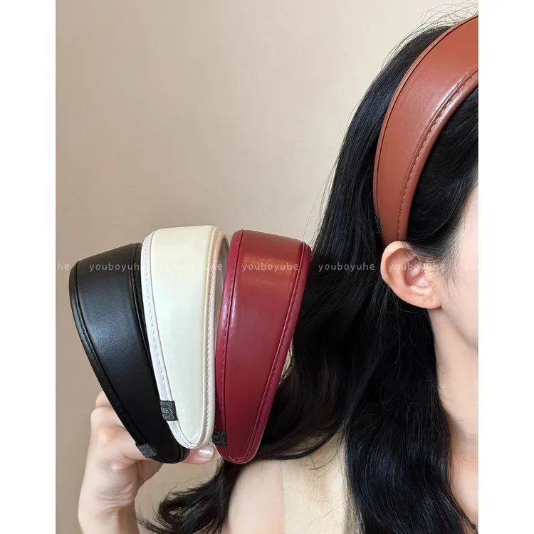 复古纯色皮革宽边发箍高品质2026新款高颅顶压发发饰头箍头饰发捆