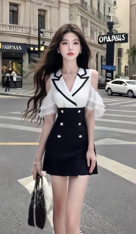 新款小众设计大气V领短袖收腰系带高级连衣裙时尚气质氛围感裙子