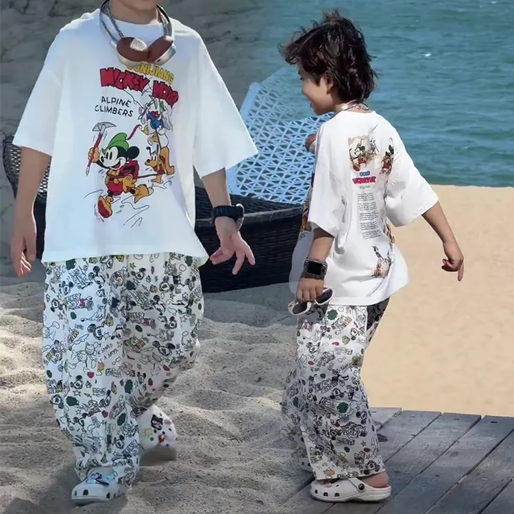 【童心妙妙屋】2025夏季新卡通印花短袖宽松休闲风男薄款套装