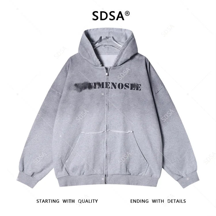 SDSA秋冬新款痞帅韩版男装撞色印花字母拉链连帽卫衣渐变开衫外套