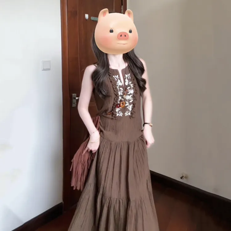 【现货+运贴5米】度假波西米亚吊带背心连衣裙子女夏小个子长裙5085