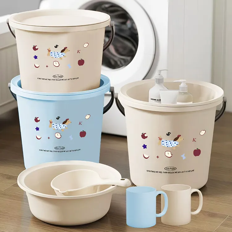 塑料水桶手提大小号家用宿舍洗衣洗澡圆形脸盆多功能储装水桶加厚