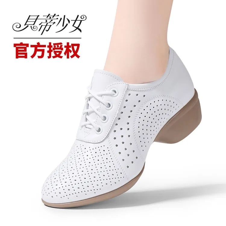 舞蹈鞋女成人专业室内外运动 真皮广场舞鞋橡胶底耐磨女士跳舞鞋