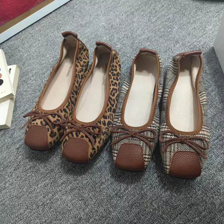 伴娘2025蝴蝶结41-43新款大码女软底百搭豆豆软皮平底鞋内单鞋女