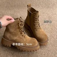 厚底复古女平底马丁靴女靴秋季纯色防滑系带