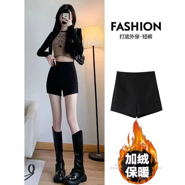 黑色打底短裤女2025新款高腰紧身弹力热裤外穿打底裤黑色靴裤女