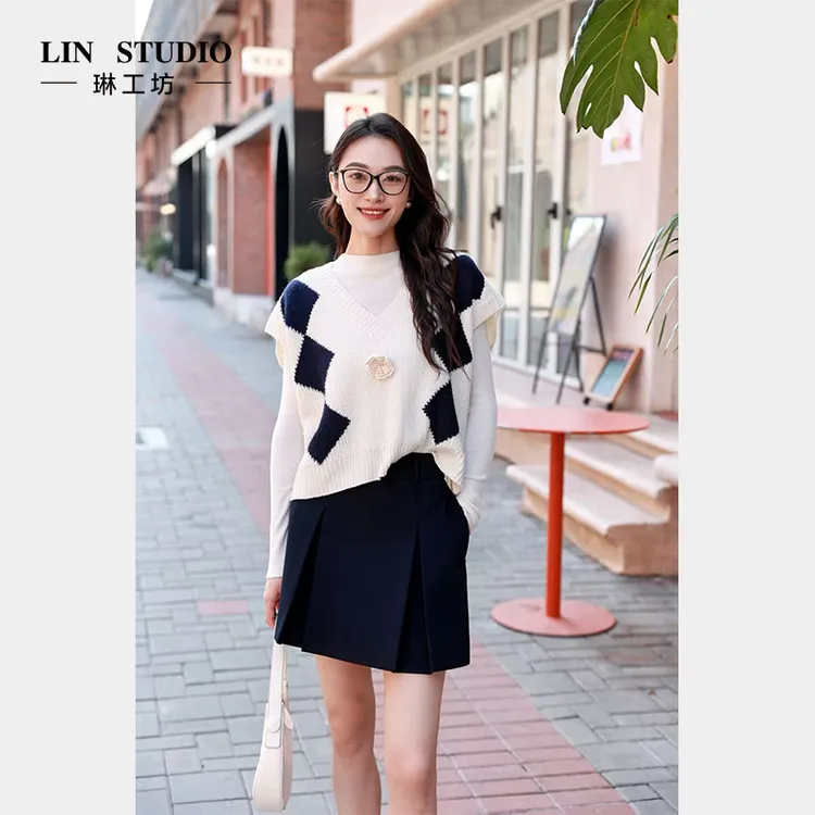 琳工坊“天欲”藏蓝色裙裤气质优雅时尚减龄休闲百搭唐琳设计师