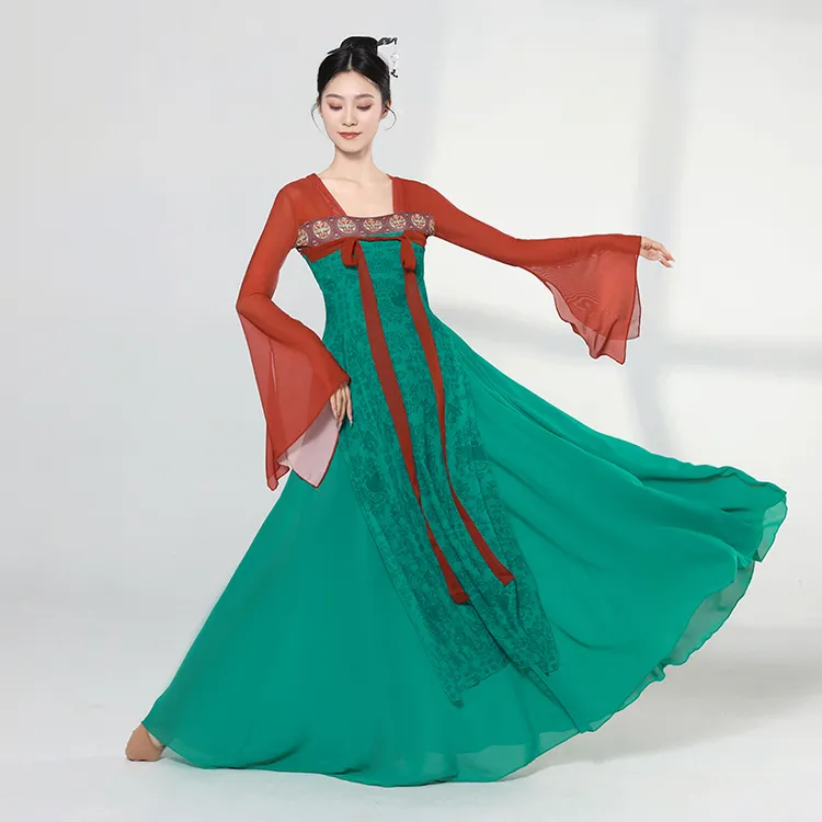 飘逸中国汉唐表演练功古典舞服装广场舞女士绿色艺考古风纱衣仙女