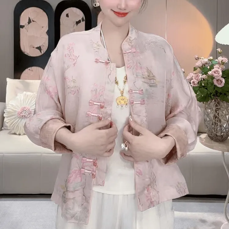 亭台楼阁新中式国风女士外套高级感时尚百搭宽松显瘦盘扣长袖上衣