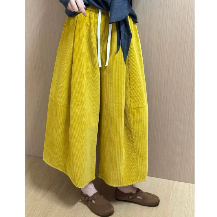 【运补5】2025秋季韩版百搭高腰显瘦灯芯绒阔腿休闲裤女宽松直筒裤