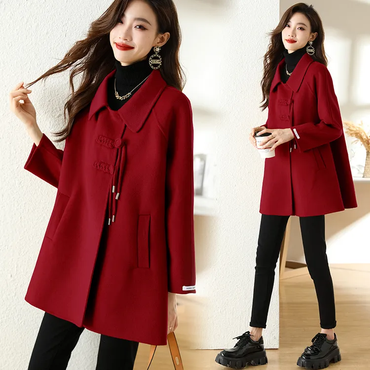 新中式中长款双面毛呢外套大衣2025秋冬新款时尚气质呢子毛呢时尚