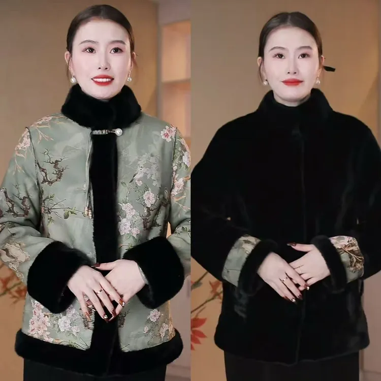 双面双穿冬季新中式女装中老年一体加绒两面穿外套秋冬国风加绒