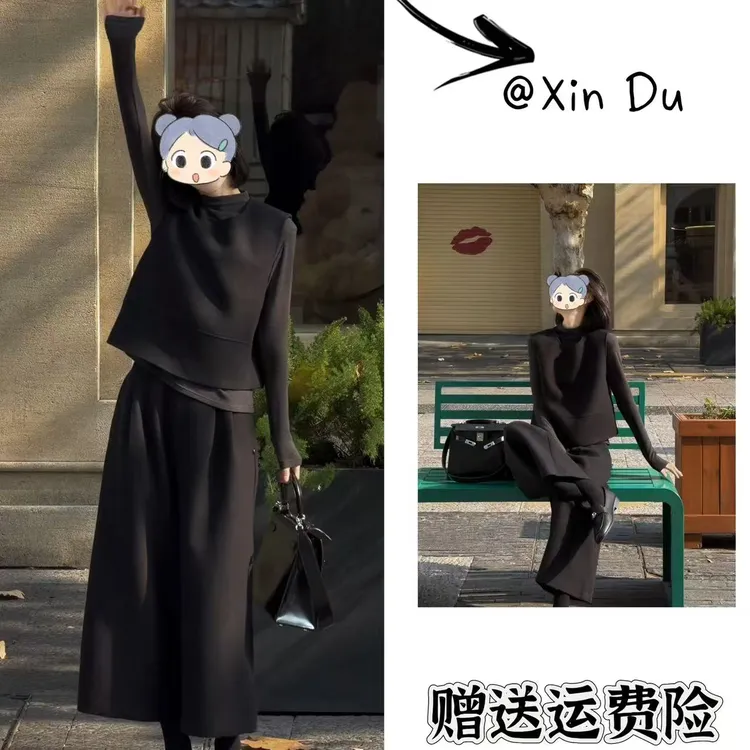 2025秋冬季新款时尚显瘦气质女士网红洋气三件套百搭款D25392