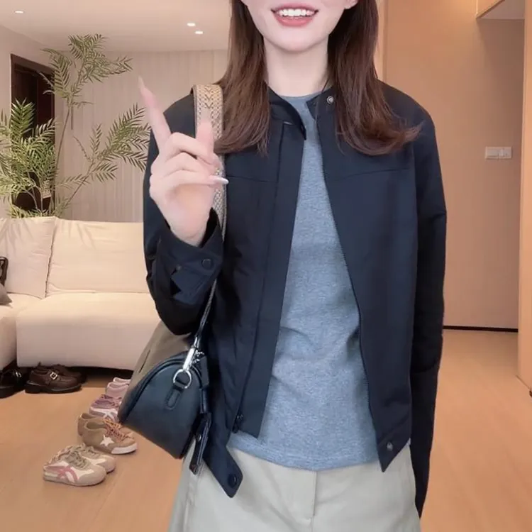 老钱风复古立领长袖外套女2025春秋新款时尚休闲百搭夹克开衫上衣