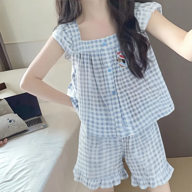 可爱腊肠狗睡衣女2025新款夏季纯棉纱小飞袖吊带背心两件套家居服