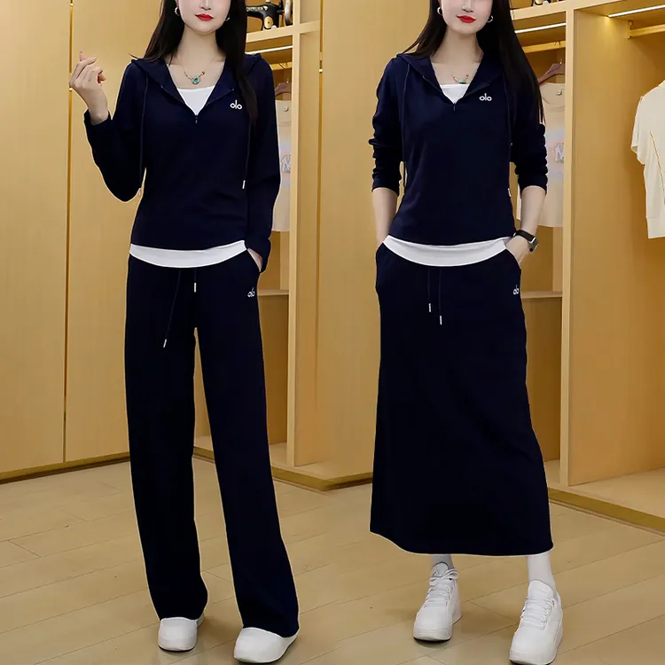 秋季套装女装2025新款时尚显瘦连帽卫衣假两件外套春秋休闲两件套