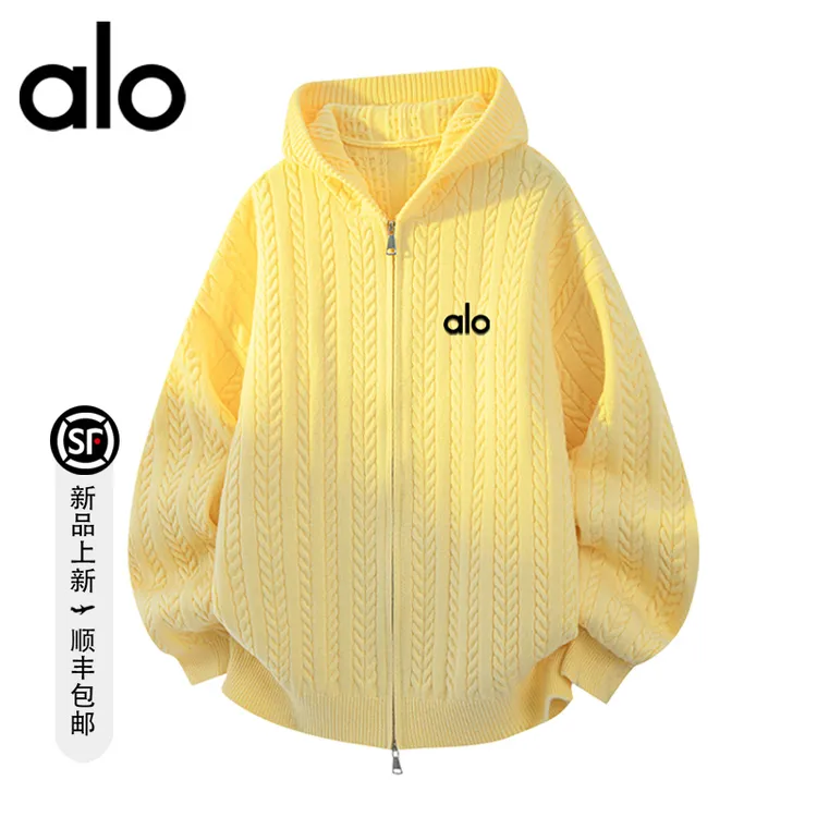 alo潮牌  连帽开衫毛衣秋季新款宽松情侣休闲美式复古针织衫外套