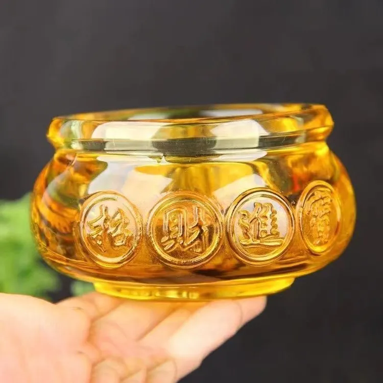 6厘米聚宝盆水晶琉璃手工聚宝盆办公室卧室玄关创意装饰品礼品