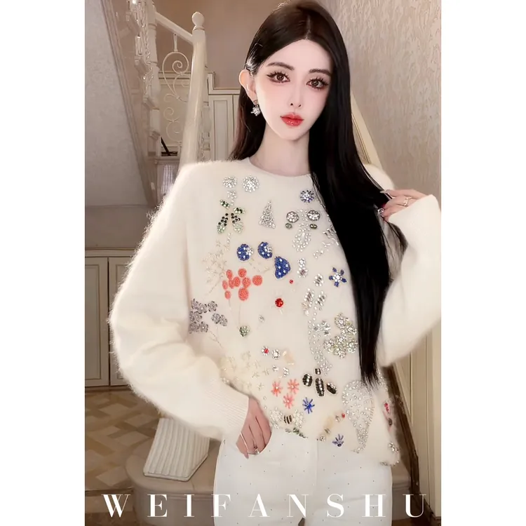 WEIFANSHU/魏凡舒【花境巡游】秋冬新款时尚宽松百搭显瘦羊毛毛衣