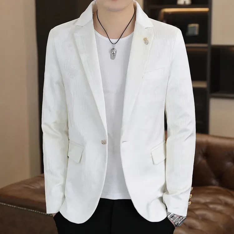 韩版休闲西服男士2025秋季新款潮流百搭小西装青年修身印花外套男