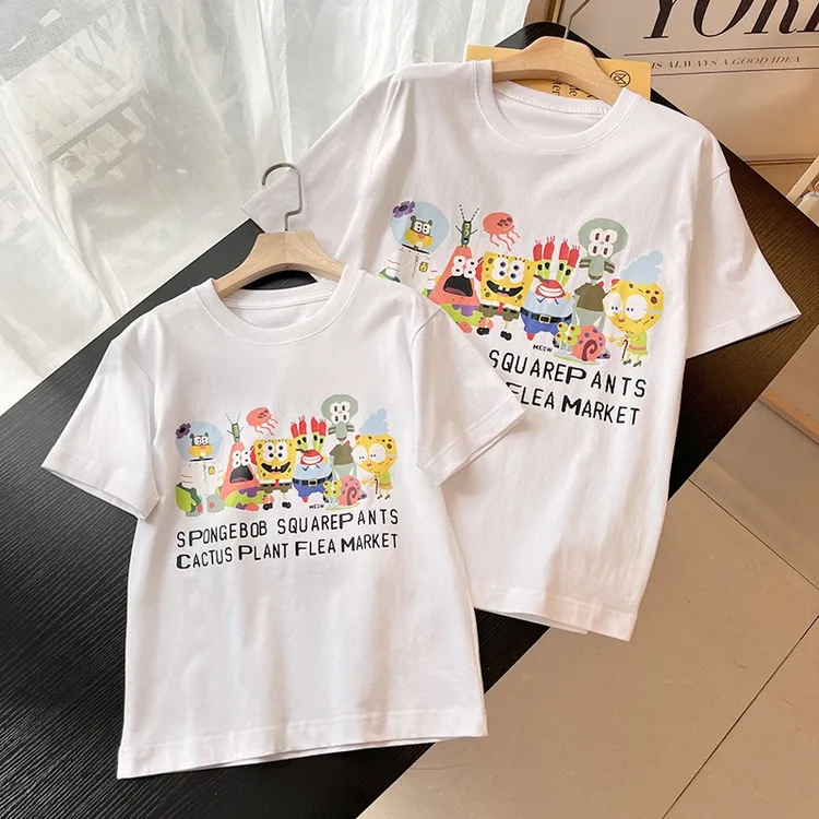 U+三方联名款 潮牌合作系列 夏日海绵宝宝清爽亲子情侣款百搭T恤