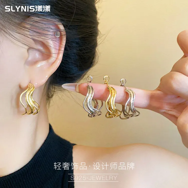 铜合金耳饰 多层设计感秋冬圆圈耳环轻奢欧美金属百搭耳圈女s1062