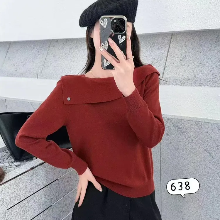 2025新款甜美小香风长袖适中一字领冬季针织衫毛衣打底衫针织衫