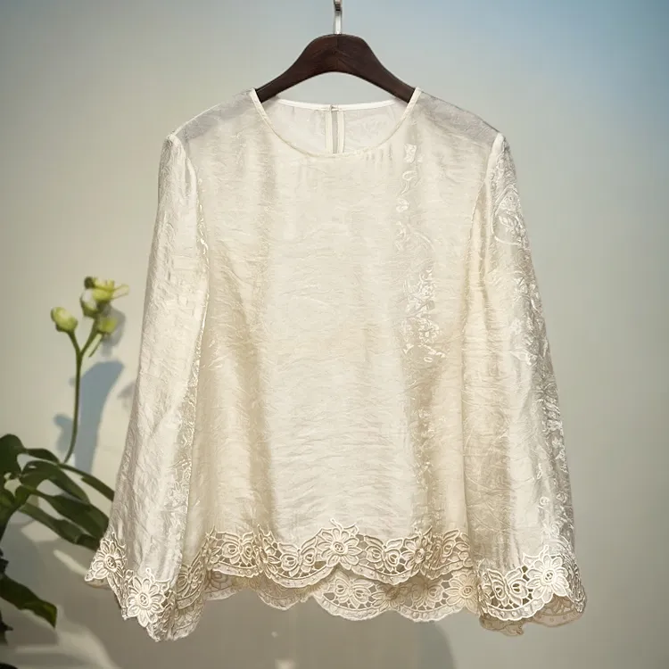 『蝶恋花 』高端浮光锦设计感国风打底衫女2025秋装新款中式上衣潮