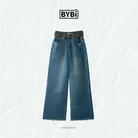 Barbie Siyu【日出裤】1615冬季直筒磨破设计抓绒宽松百搭牛仔裤