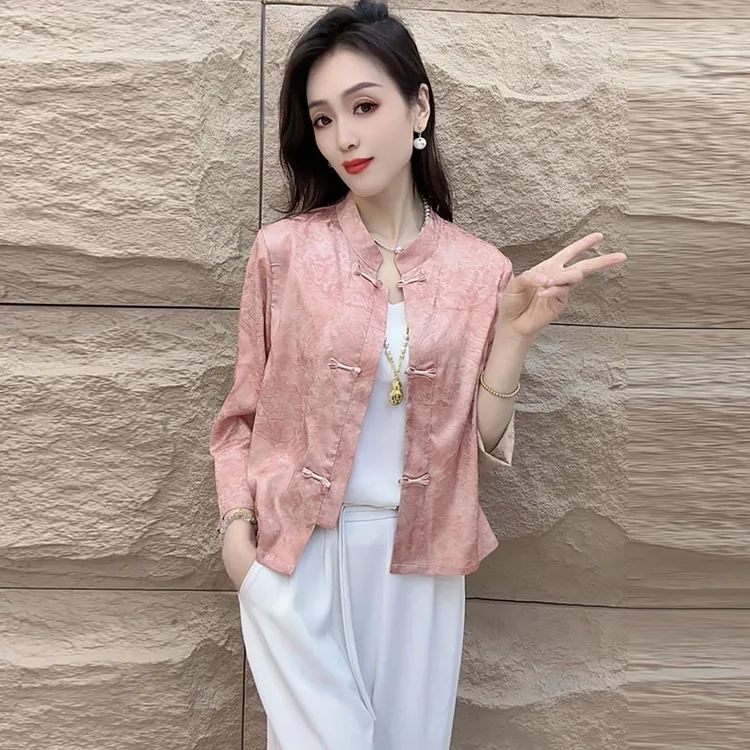 洋气减龄新中式立领短款外套女2025年夏季新款九分袖百搭开衫上衣