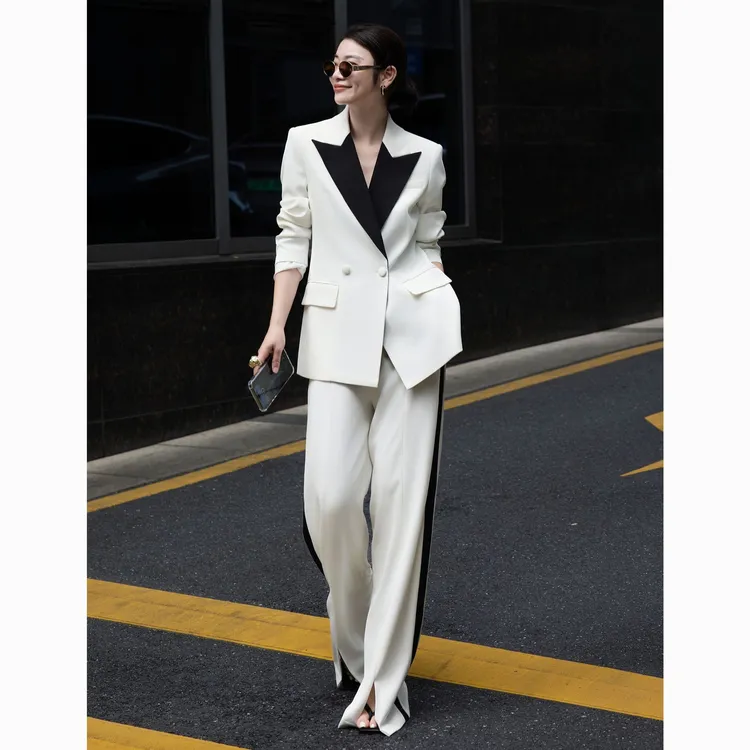 ZEROYK商务风职业女装高级感黑白撞色西服阔腿裤正装两件套