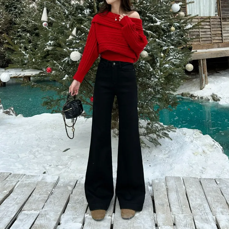 七六六五高腰女牛仔裤高腰a字窄版阔腿裤裤子韩版复古休闲