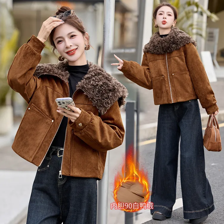 复古毛领短款羽绒服外套女2025冬季新款加厚保暖90白鸭绒内胆夹克