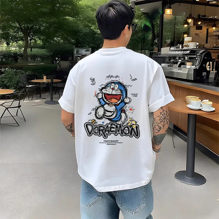  新款纯棉大码哆啦A梦印花短袖男t恤百搭宽松夏季潮流男士上衣服