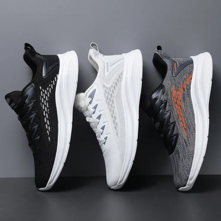 春秋网面轻便跑步鞋透气系带飞织网鞋男款运动鞋休闲鞋软底青少年