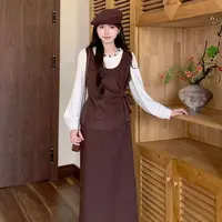 慕兔法式气质独特拼接衬衫搭宽松显瘦半身裙两件套女2025秋季新款