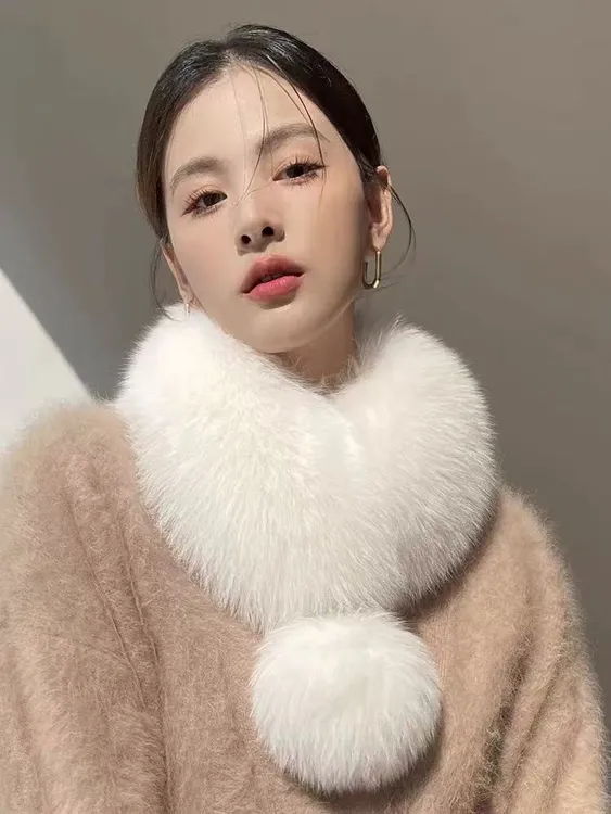 2号双面磁吸狐狸毛双面围脖磁吸扣内里獭兔毛女秋冬时尚百搭围巾